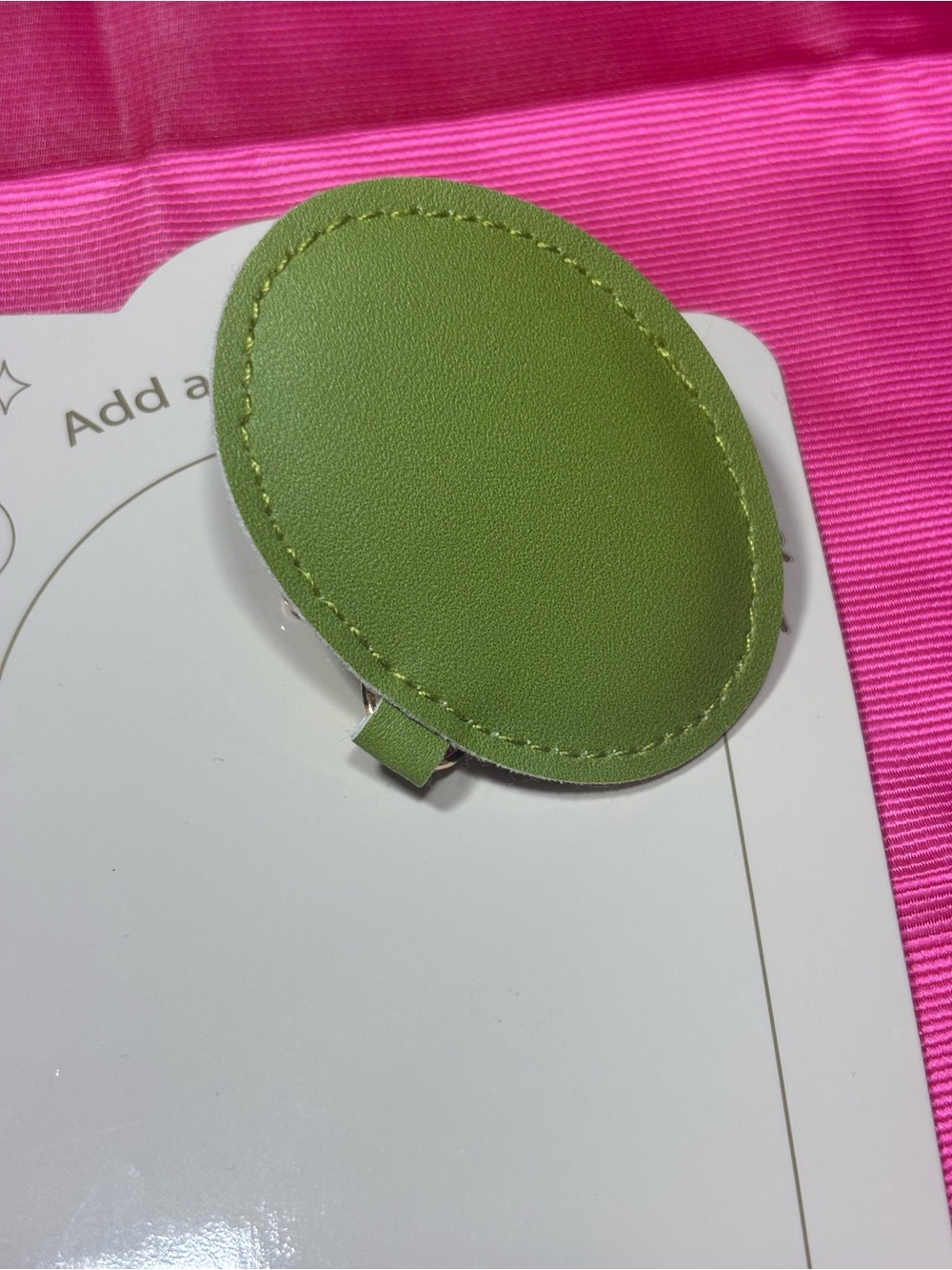 New Bag Charm Olive Faux Leather Charm Keychain - Green with Red Accent - Picture 4 of 4